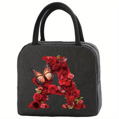 Red Rose & Butterfly Insulated Lunch Bag Waterproof Tote for School Office Picni
