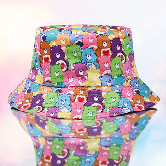 Bear Print Bucket Hat Candy Reversible Sunshade Fisherman Cap