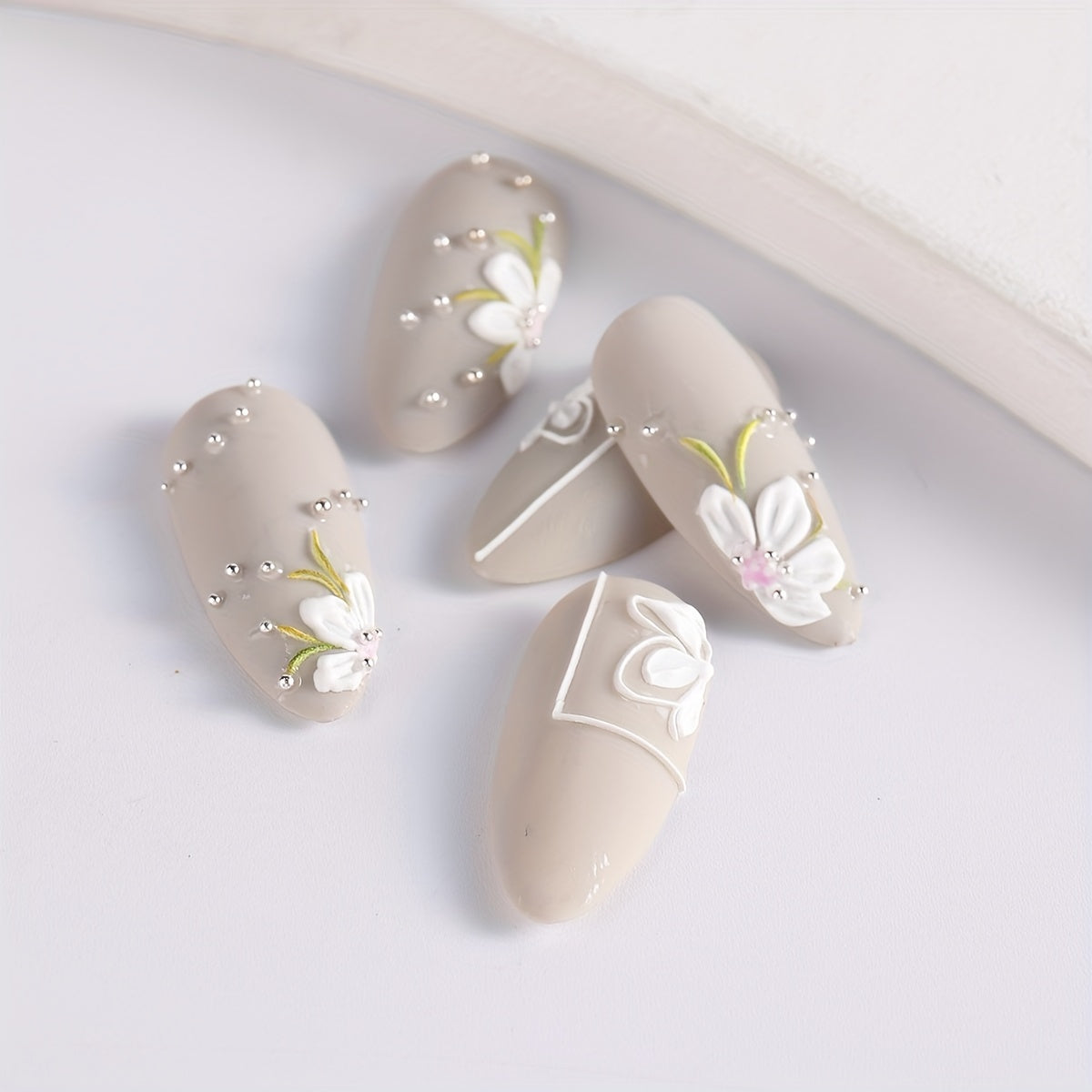 3D Embossed Floral Nail Stickers for Nail Art - Matte Finish
