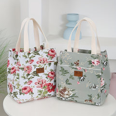 Vintage Floral Tote Bag with Zipper Closure and Front Pocket