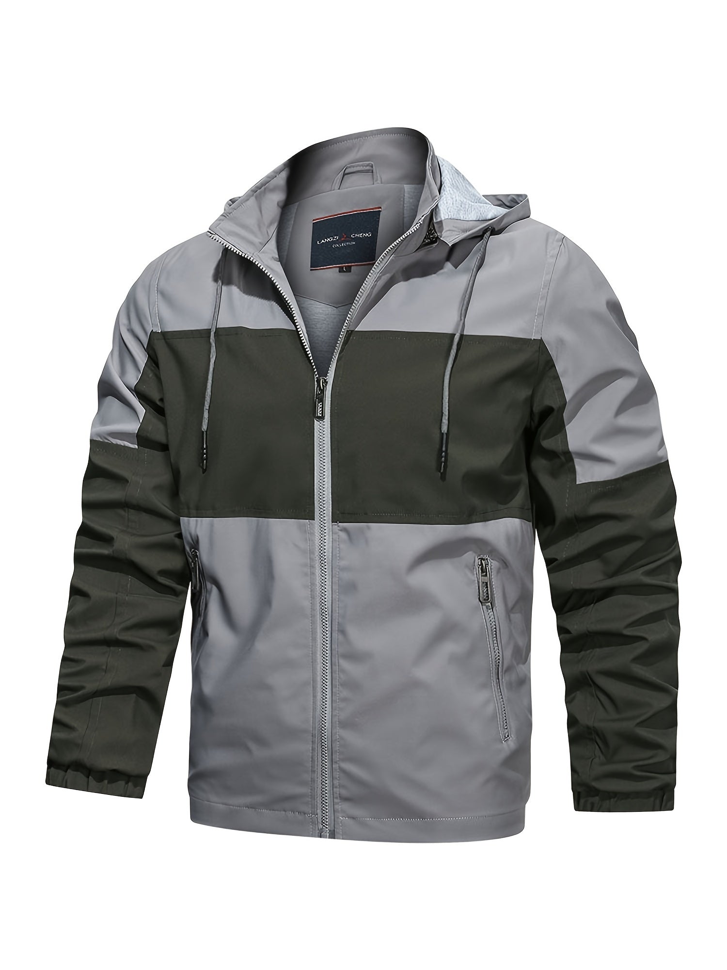 Men's Casual Zipper Block Hooded Jacket