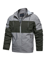 Men's Casual Zipper Block Hooded Jacket