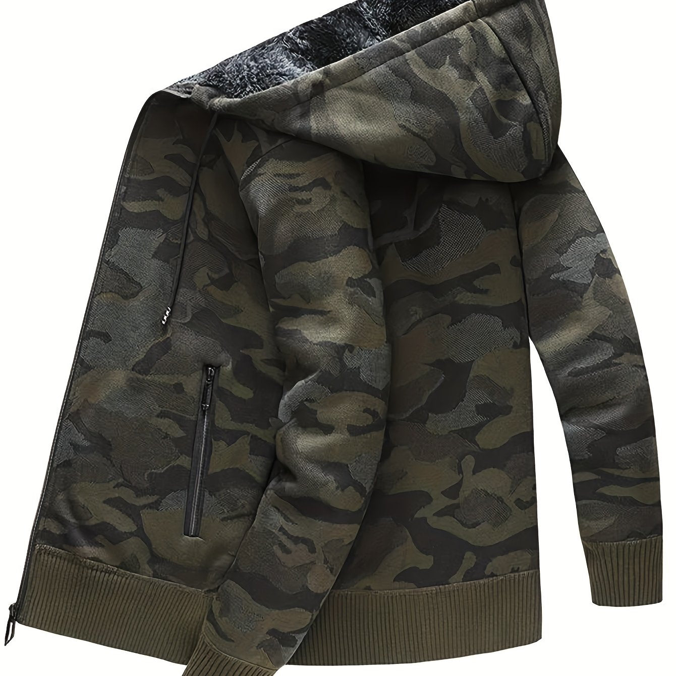 Camouflage Hooded Jacket Men's Zipper Pockets Sweatshirt