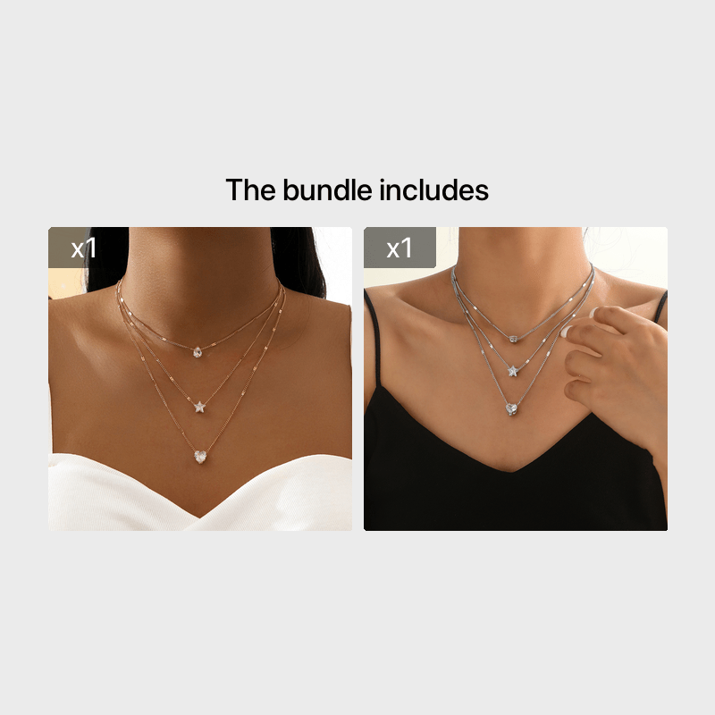 Retro Zircon Necklace Star Water Drop Pendant Clavicle Chain