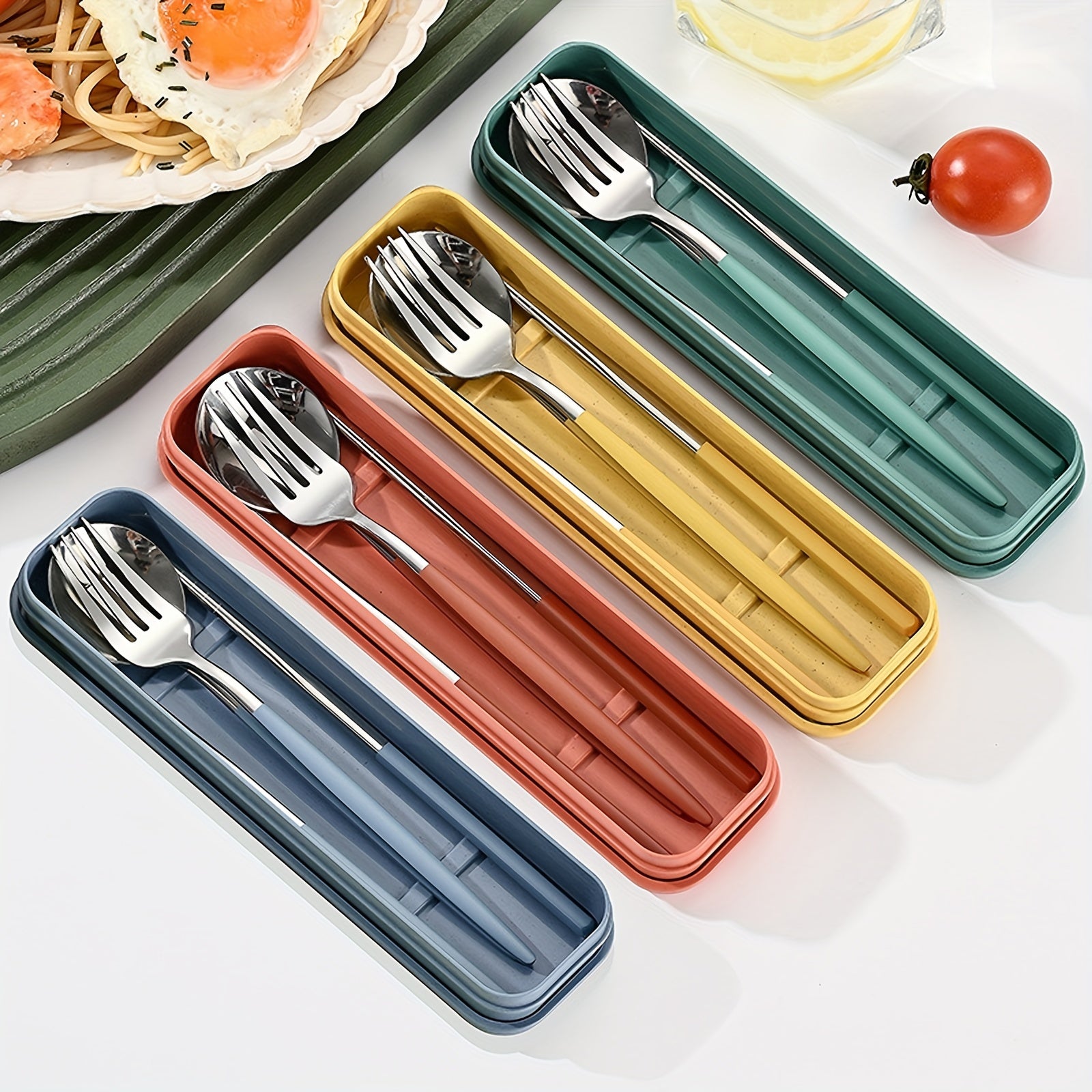 Portable Silverware Set With Storage Case Spoons Forks Chopsticks
