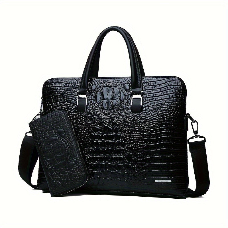 Crocodile Pattern Men's Handbag Business Ready for Daily Commute