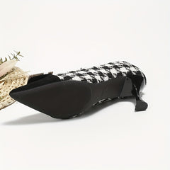 Women's Houndstooth High Heels Rhinestone G Letter Buckle Stiletto Heels