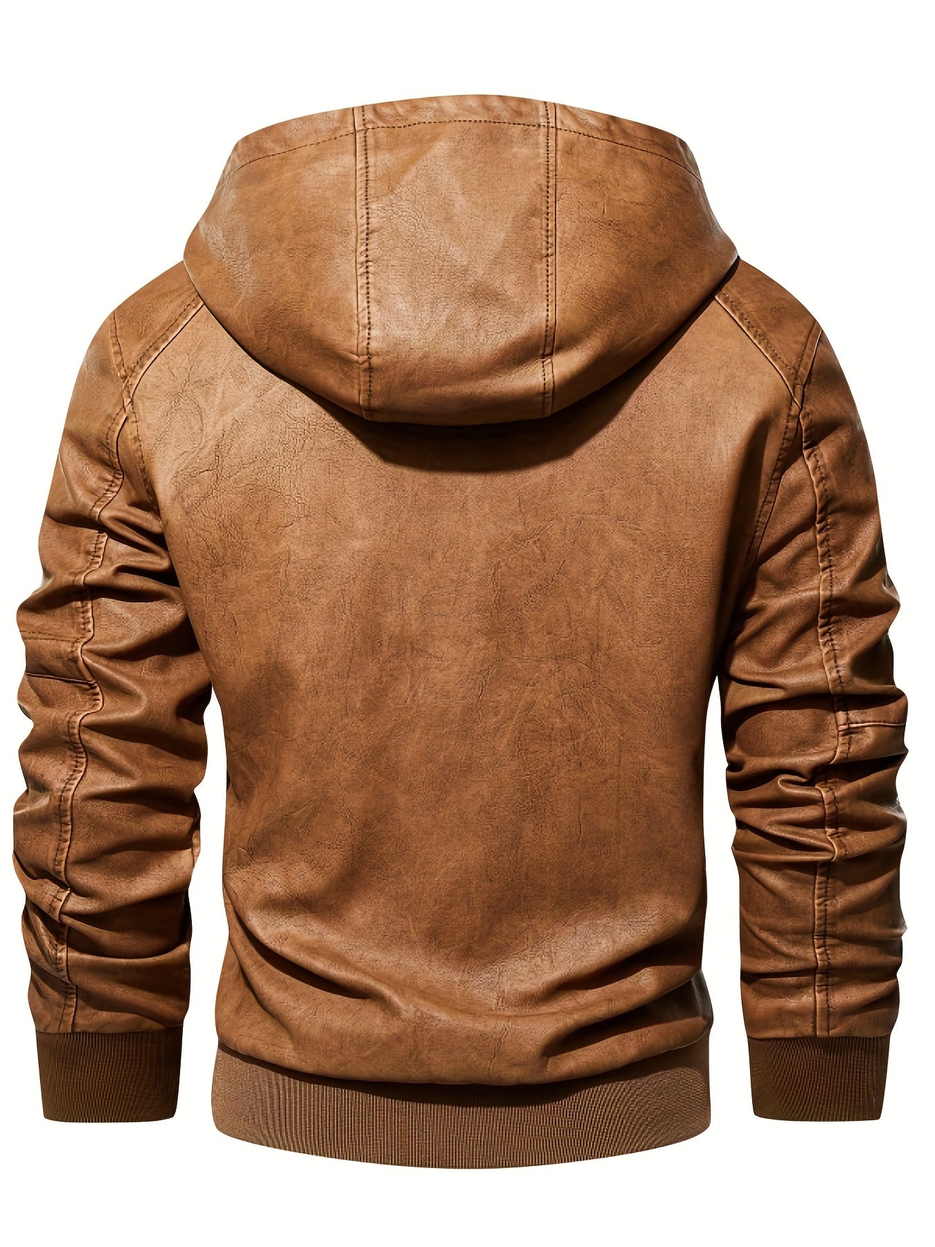 Men's PU Hooded Jacket Zip Up Leather Jacket Spring Fall