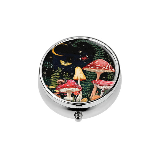 Mushroom Pill Box 3 Compartment Mini Travel Organizer Case