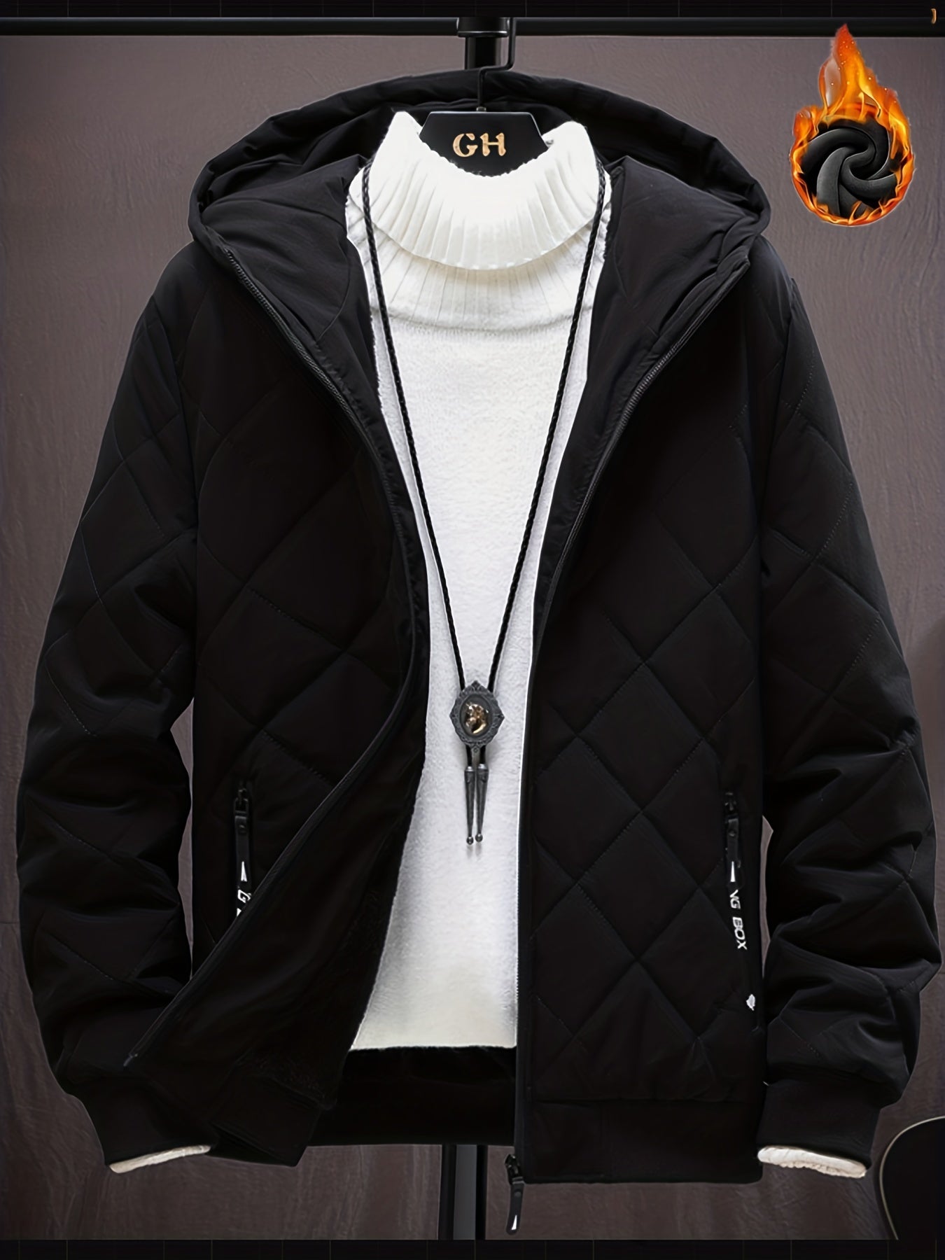 Men's Fleece Hooded Coat Zipper Pockets Jacket