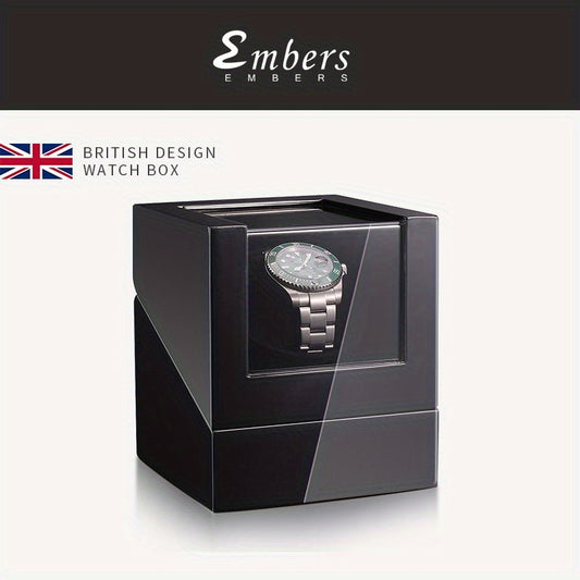 Embers Luxury Single Watch Winder Wooden Shaker Box Glass Storage Case