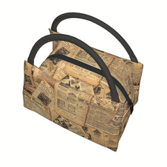 Vintage Newspaper Insulated Tote Bag Portable Reusable Cooler Lunch Bag