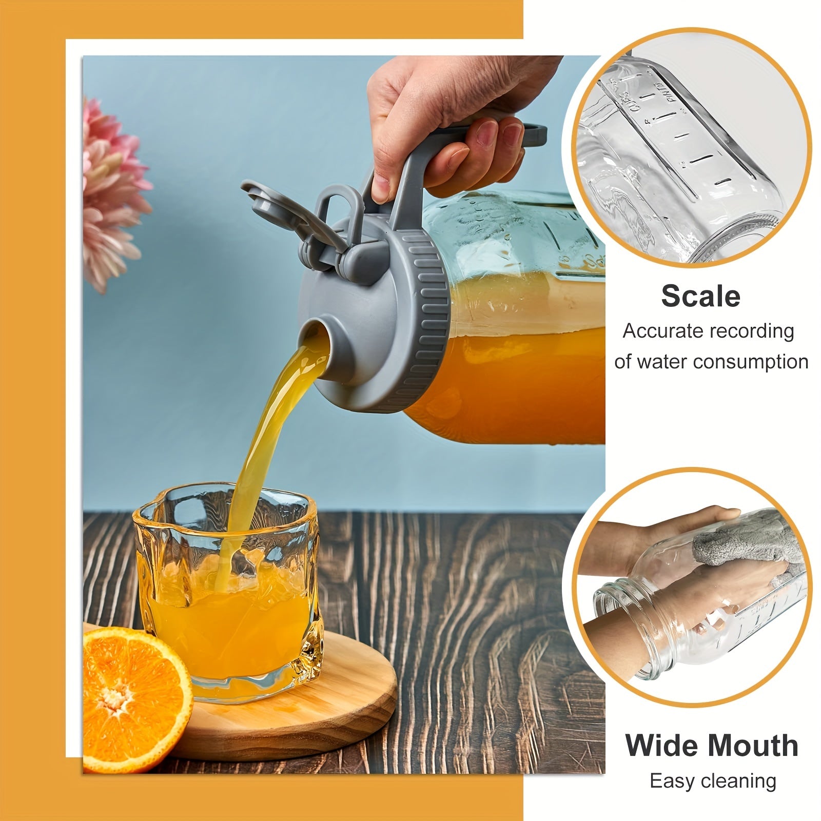 32 oz Mason Jar Pitcher Glass Jug w/ Pour Spout Handle Lid