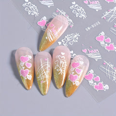 3D Golden Glitter Heart Love Nail Sticker Reflective Valentine Self Adhesive