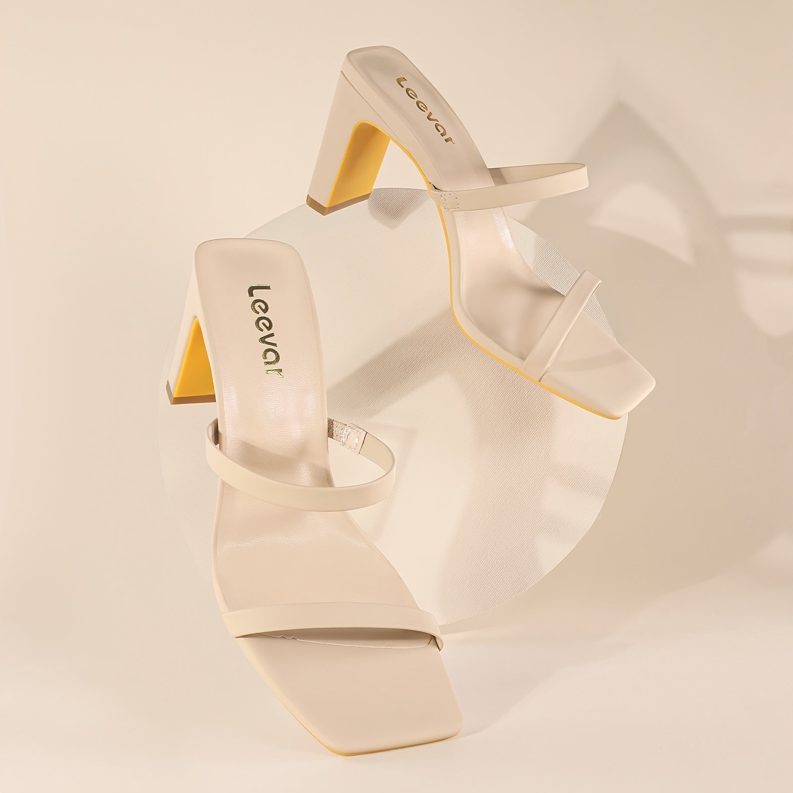 Women's Chunky Heel Square Toe Sandals High Heels Slip On