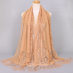 Floral Lace Scarf Shawl With Tassels Soft Mesh Fringe Wraps