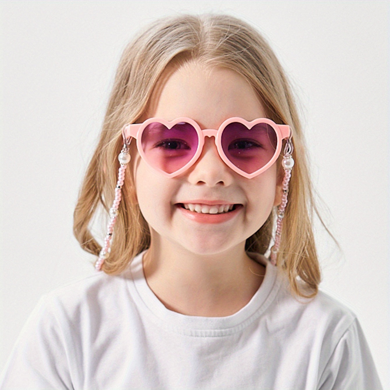 Heart Shaped Sunglasses with Pearl Glasses Chain