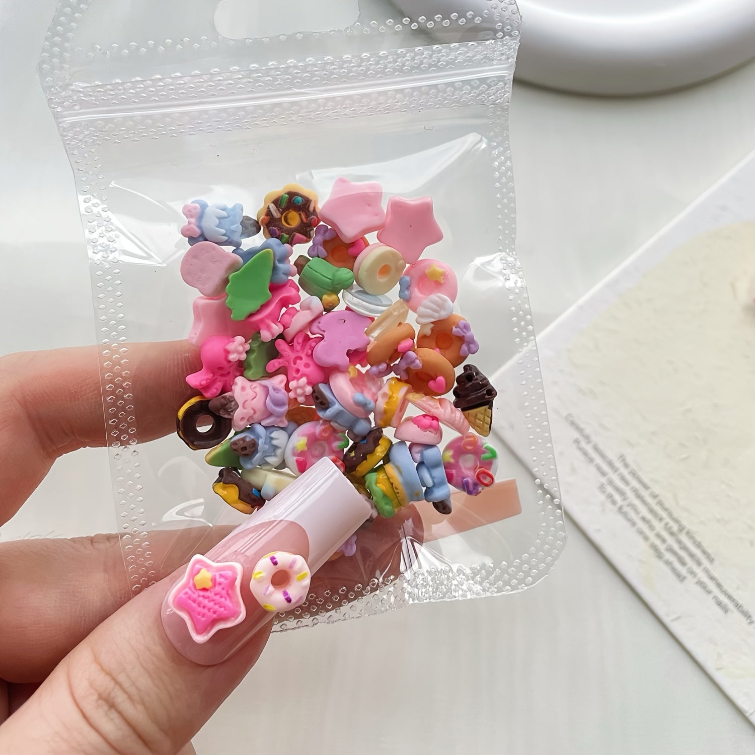 50Pcs Resin Mini Food Nail Charms Random Colors Crafting Accessories