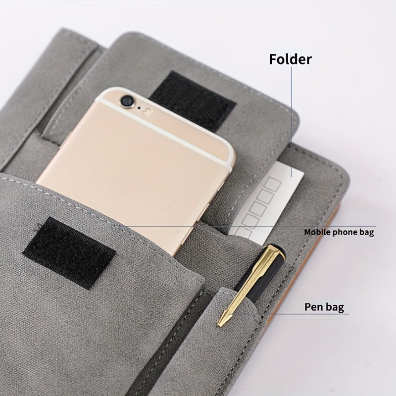 A5 Office Notebook Multifunctional Pocket Insert Cloth Pattern PU Leather