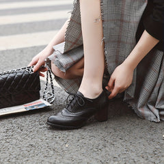 Women's Perforated Brogues High Heels Lace Up Oxfords Oktoberfest Shoes