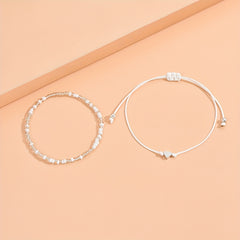 2 Pcs Colorful Rice Beads Anklet Adjustable Bracelet