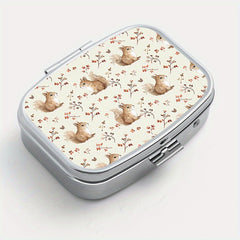 Squirrel Print Pill Organizer Metal Case Compact for Travel & Outdoor