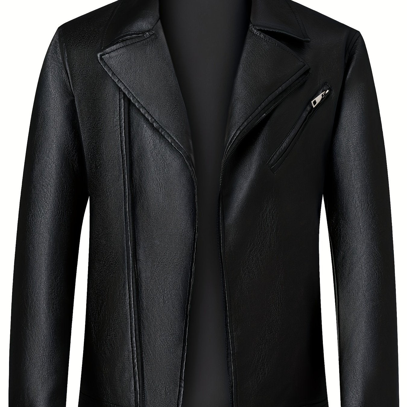 Men's PU Biker Jacket Zip Up Lapel Faux Leather Jacket
