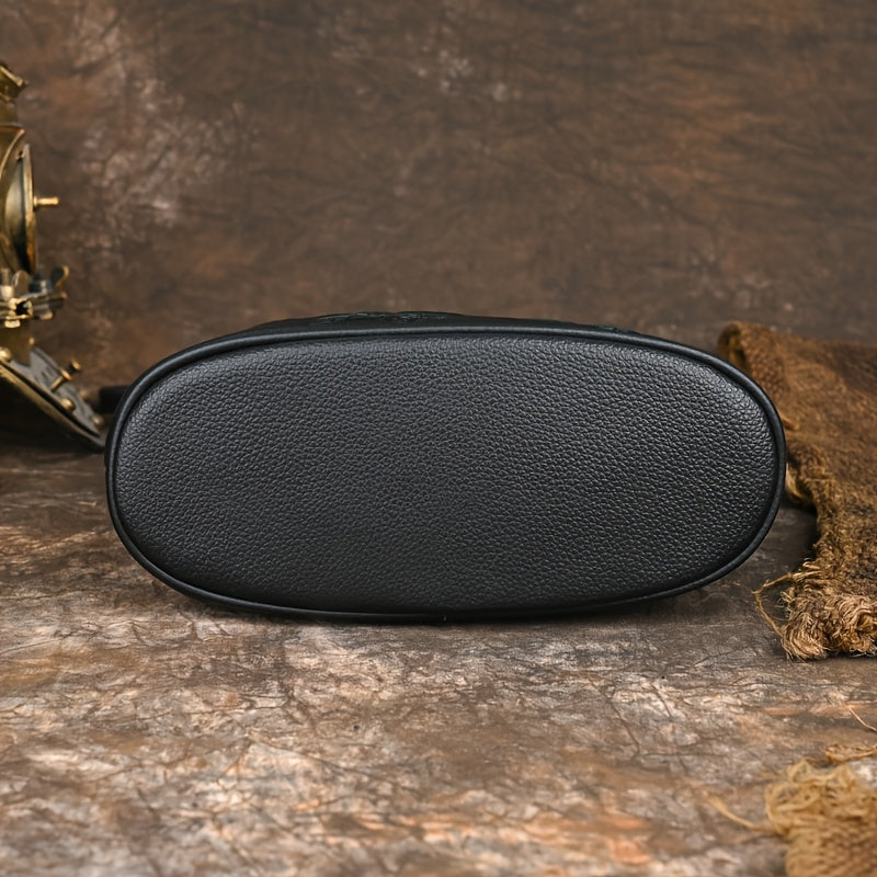 Floral Embossed Leather Crossbody Bucket Bag with Tassel