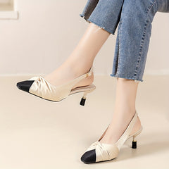 Women's Pleated Low Heels Slingback Pumps
