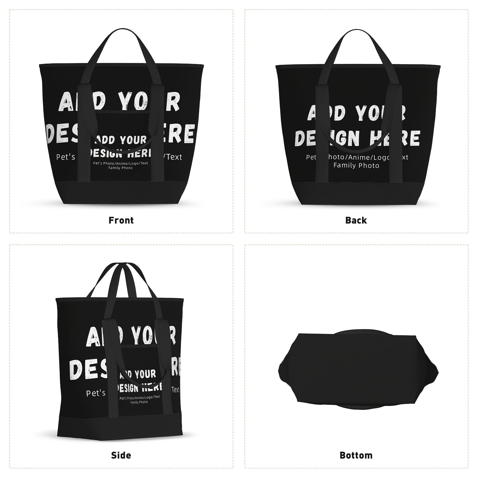 Large Capacity Insulated Lunch Bag, Zipper Polyester Square Lunch Tote