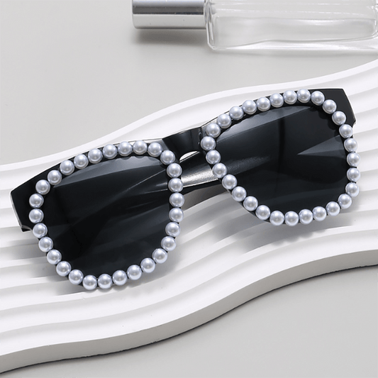 Y2K Faux Pearl Square Sunglasses Retro Anti Glare UV400