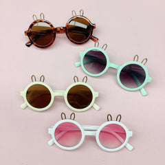 Girl's Cartoon Round Frame Rabbit Ears Sunglasses UV Protection