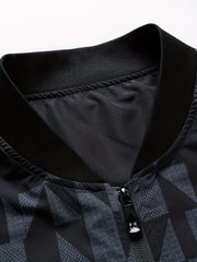 Geometric Print Men's Casual Zipper Pockets Jacket Coat