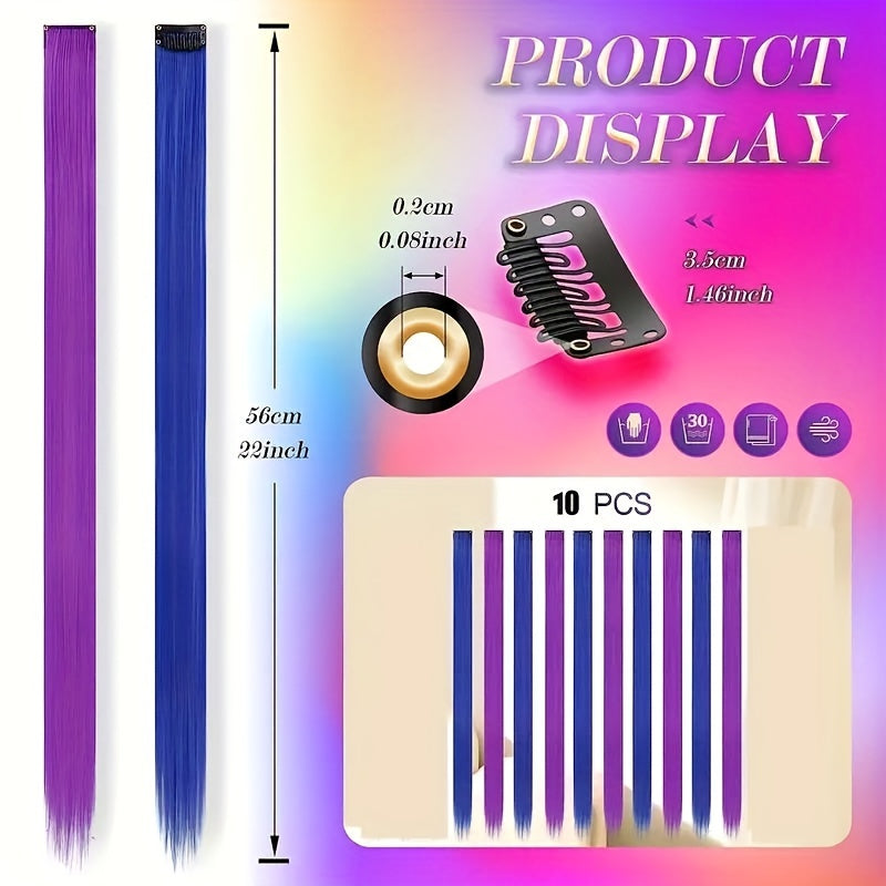 10pcs Girl's Colored Hair Extensions for Party Highlights Cosplay Hairpin