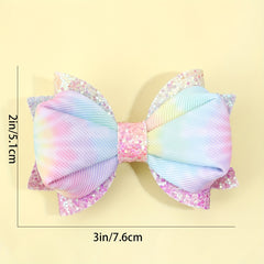 2pcs Gradient Hair Bows For Girls Colorful Glitter Hair Clips