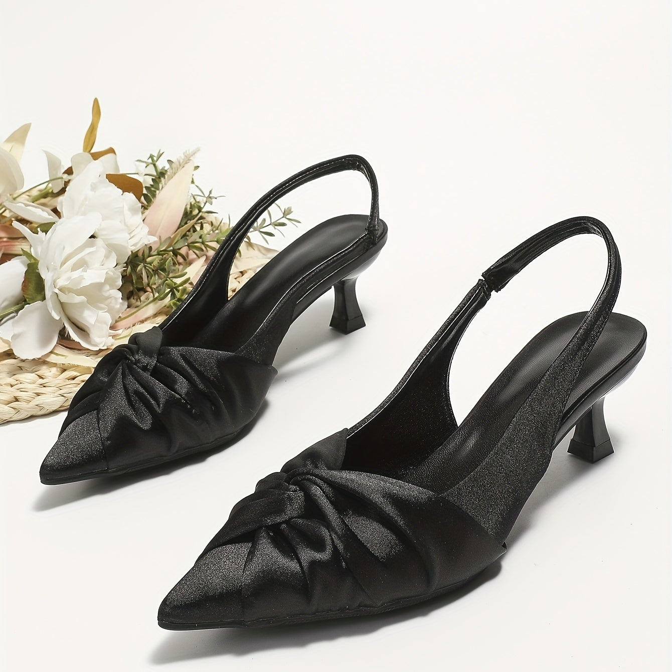 Women's Satin Twist Knot Kitten Heels Slingback Sandals