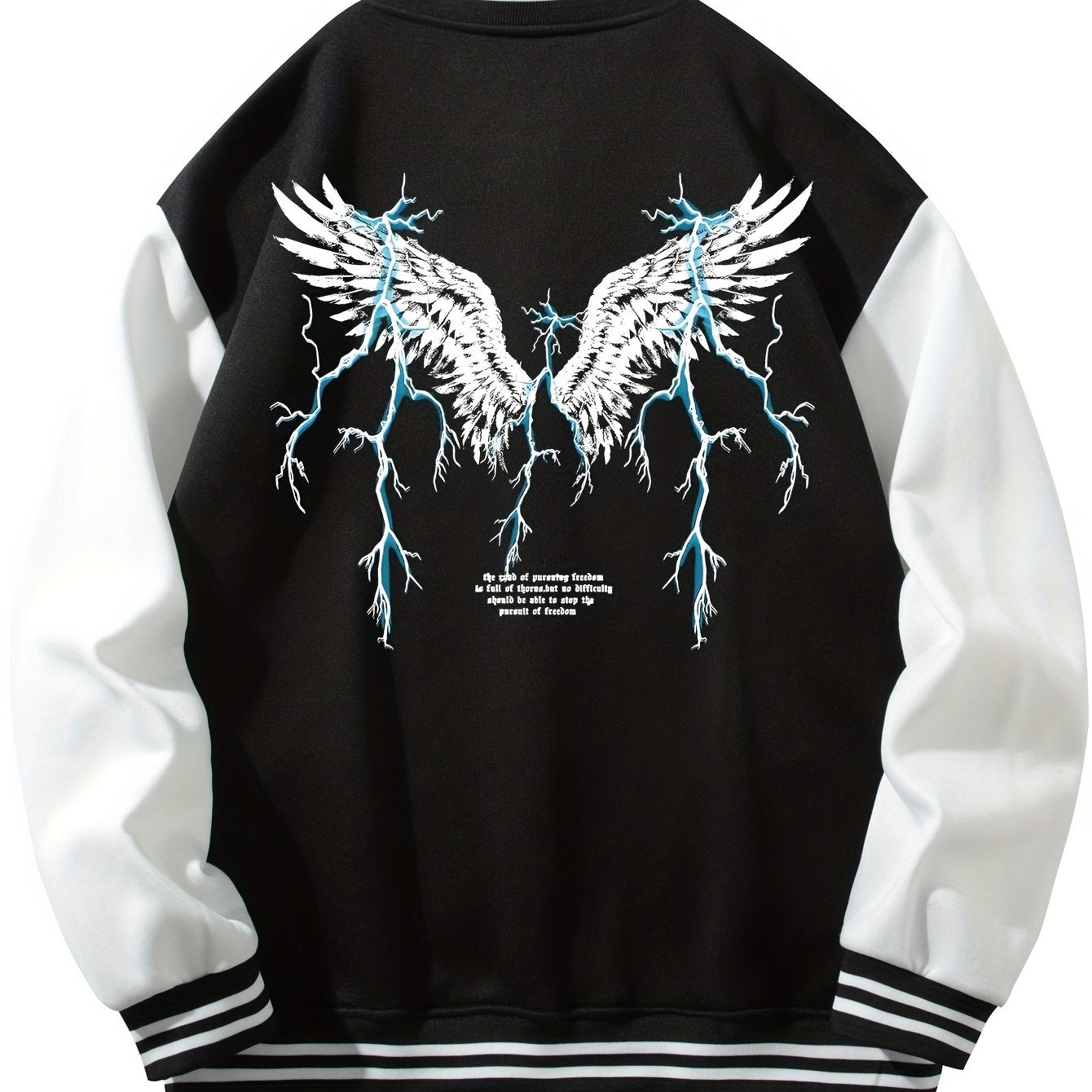 Lightning Wing Pattern Lightweight Varsity Jacket Men's Fall Winter