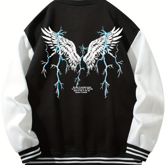 Lightning Wing Pattern Lightweight Varsity Jacket Men's Fall Winter