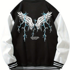 Lightning Wing Pattern Lightweight Varsity Jacket Men's Fall Winter