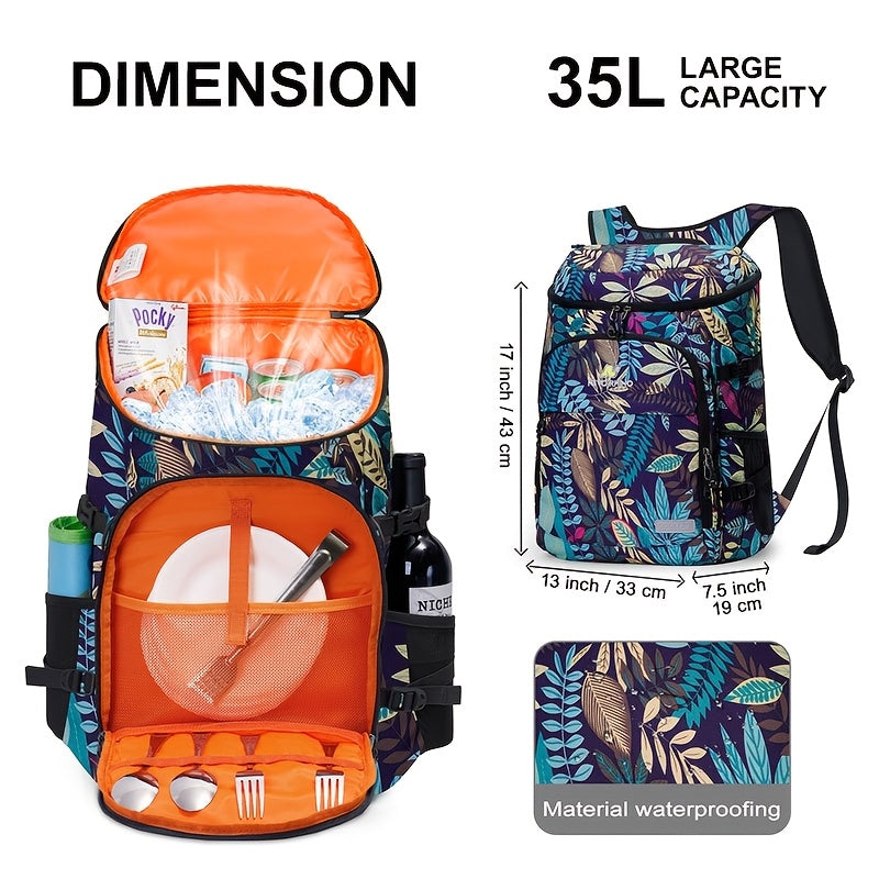 Floral Insulated Cooler Backpack Waterproof Daypack