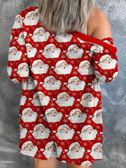 Christmas Cardigan Women's Open Front Santa Print Long Sleeve