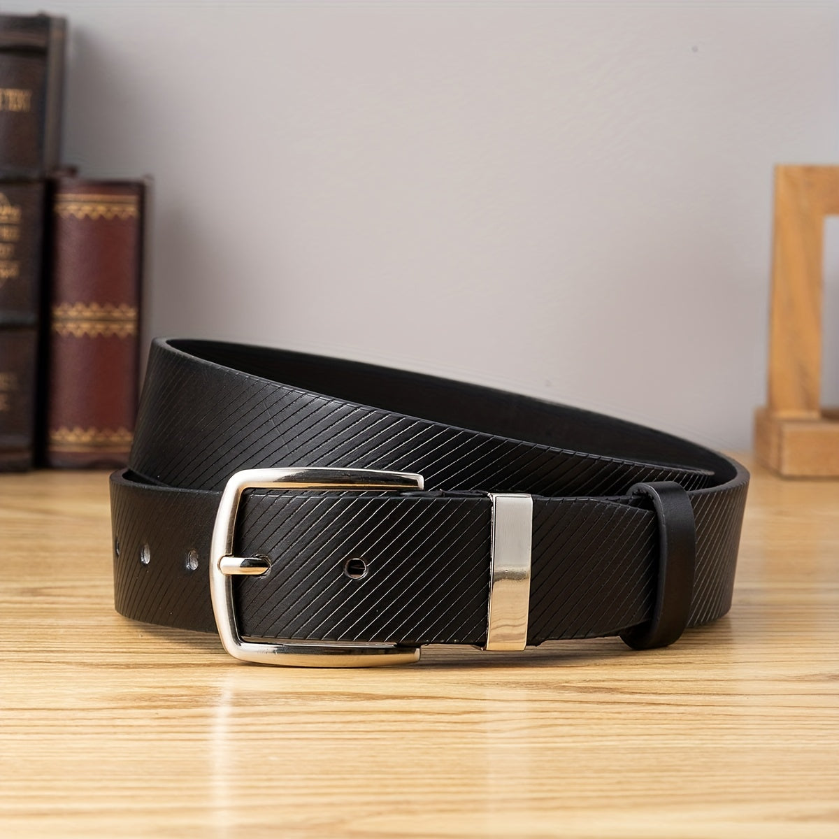 Men's Twill Single Jacket Dress Belt Casual Pin Buckle PU Leather Belt