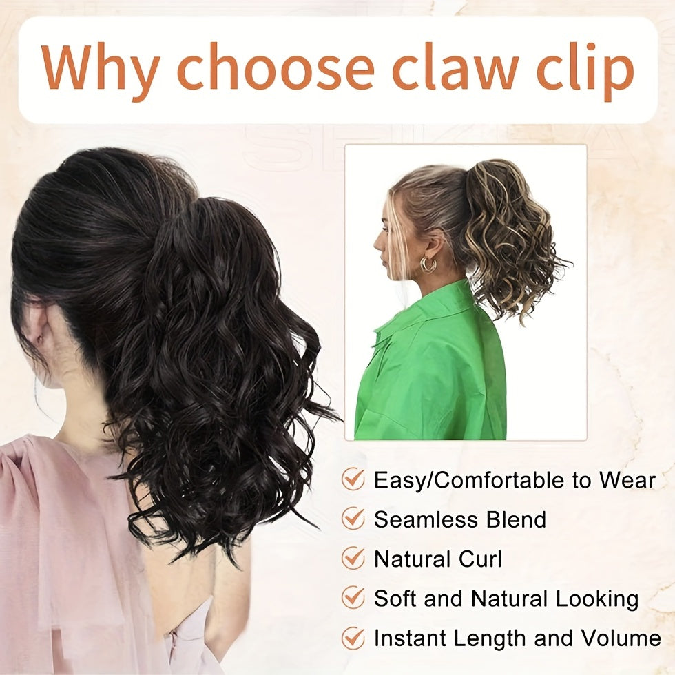 Medium Long Curly Wavy Ponytail Extensions - Clip In Synthetic Hair