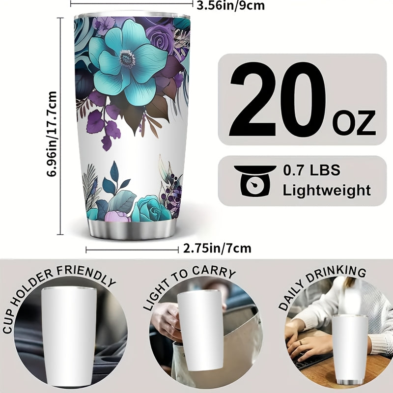 Floral Print Insulated Travel Mug 20oz Stainless Steel