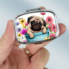 Pug Medicine Box 2 Compartments Square Mini Portable Pocket Wallet Medicine Box