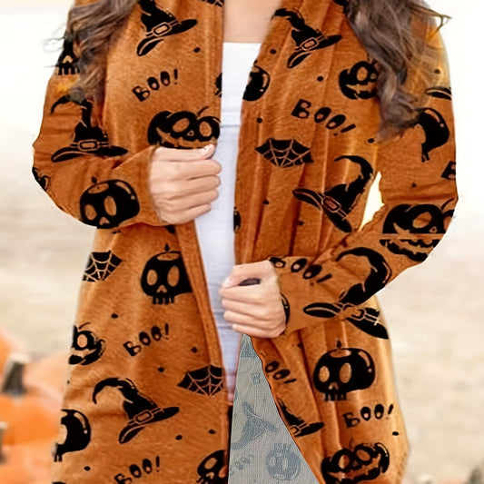 Halloween Cardigan Women's Open Front Graphic Print Long Sleeve