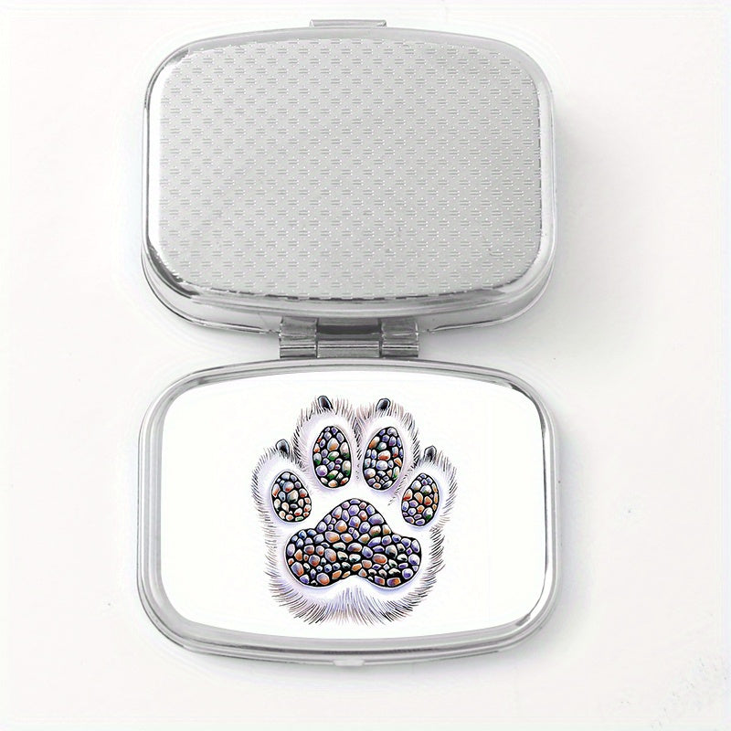 Dog Paw Print Square Medicine Box 2 Compartment Pill Box Travel Outdoor Sports