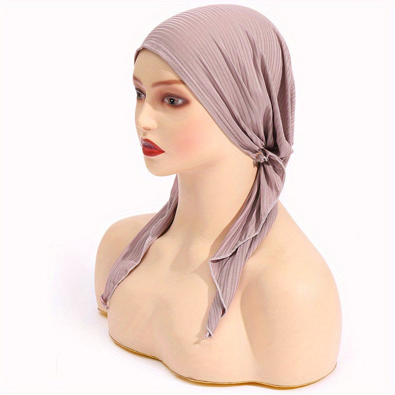 Pleated Turban Cap Long Tail Bonnet Women's Beanie Chemo Hats