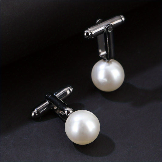 Round Pearl French Cufflinks Gun Base 2 Cufflinks Set