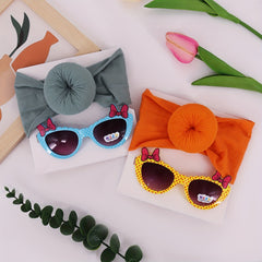 Kids Fashion Hair Accessories Set - Elastic Donut Headband & Glasses